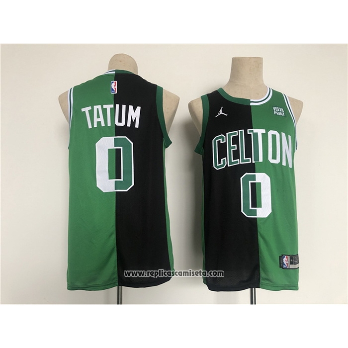Camiseta Boston Celtics Jayson Tatum #0 Split Negro Verde